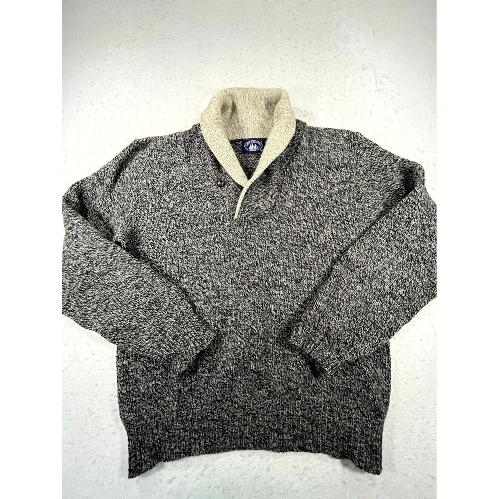 Vintage Boathouse Row Sweater Men Large Gray Wool Shawl Collar Tight Knit Ribbed